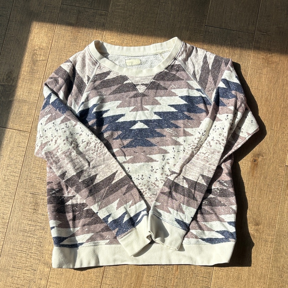 Tribal Chevron Pattern Pullover Sweatshirt - Neutral Blues & Mauve by MOTHER